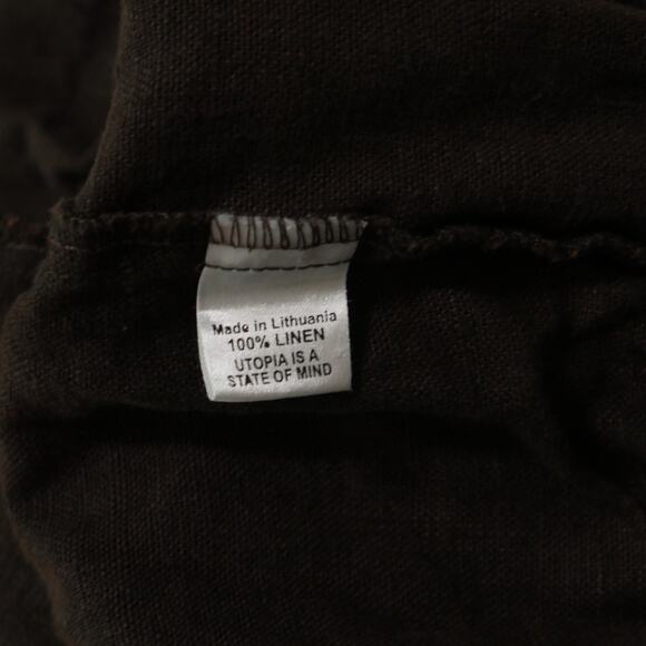 FLAX Large Pants 100% Linen Flat Front Pull On Chocolate Brown Lagenlook Minimal - Picture 7 of 7